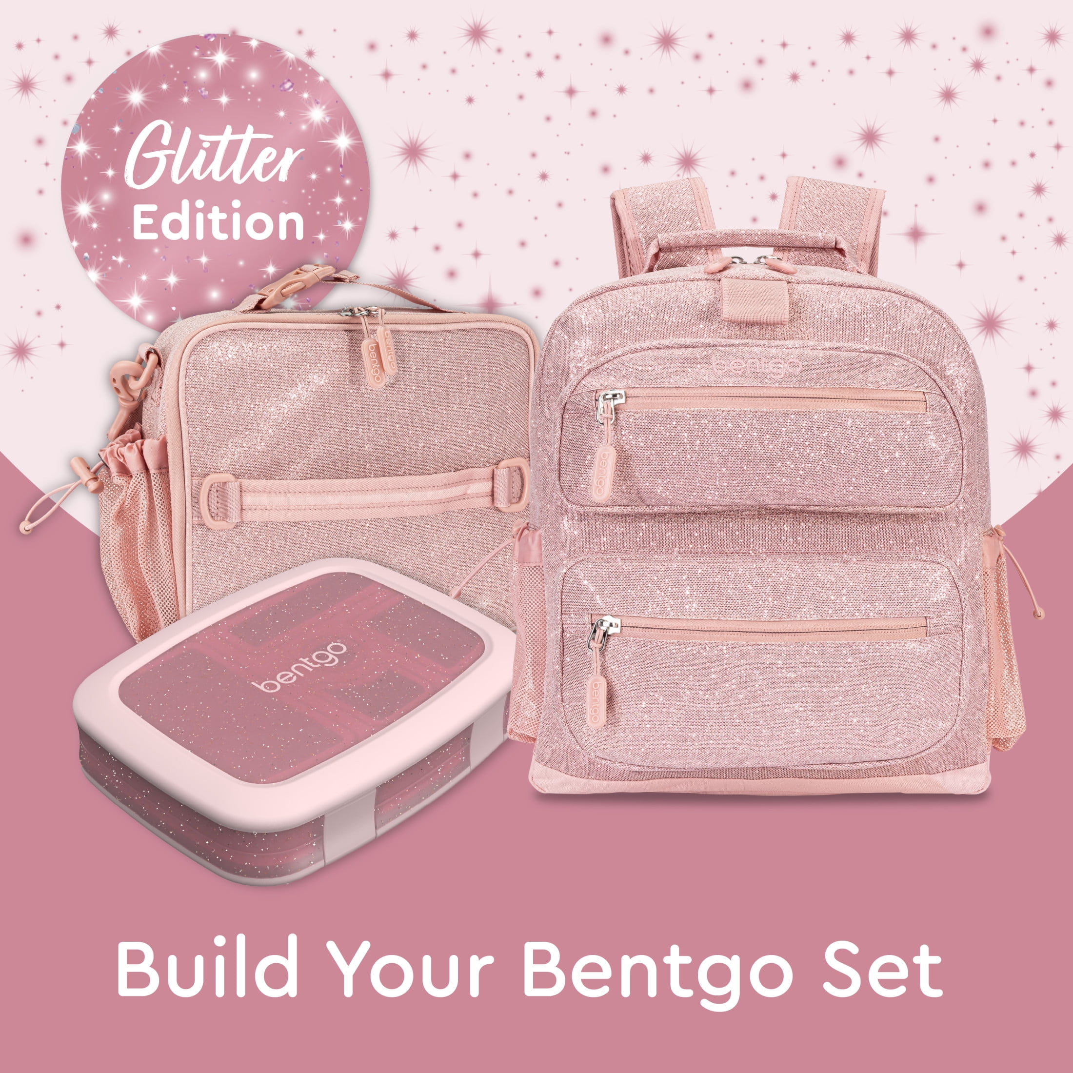 Bentgo Kids 5-Compartment Lunch Box - Glitter Design for School, Ideal for Ages 3-7, Leak-Proof, Drop-Proof, Dishwasher Safe, & Made with BPA-Free Materials (Glitter Edition - Petal Pink)