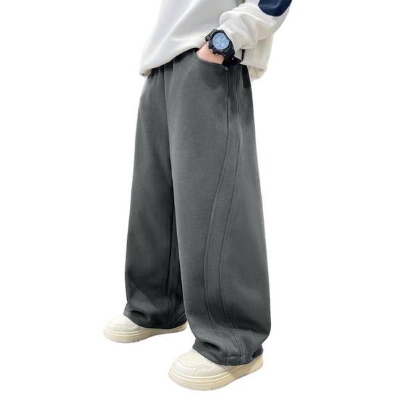 AINIYS Boys Wide Leg Casual Pants Elastic Waist Drapey Trousers with Pockets for Street Fashion Black 5-6 Years