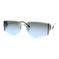thumbnail image 5 of Womens Wrap Folded Lens Rectangular Rimless Luxury Sunglasses Gold - Navy, 5 of 8