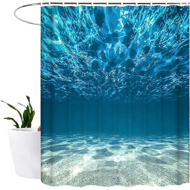 Cortina De Ducha Antimoho Textil Lavable Antibacteriano Cortinas De Baño 3d Cortinas De Ducha Impermeables 180 X 180 Cm Con 12 Anillos Para Baño Mar Azul. Afortunado Sencillez