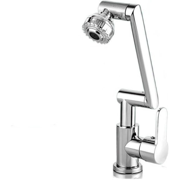 Zovajonia Chrome Bathroom Sink Faucet, 1080° Rotatable Single Handle 1 Hole Basin Faucet with Hot and Cold Hoses