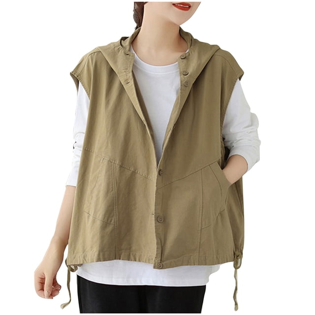 Timegard Womens Tank Tops Oversized Lightweight Button down Sleeveless Loose Outdoor Hoodie Jackets Tops