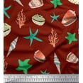 thumbnail image 1 of Soimoi Red Japan Crepe Satin Fabric Starfish & Sea Horns Ocean Print Fabric by Yard 42 Inch Wide, 1 of 3