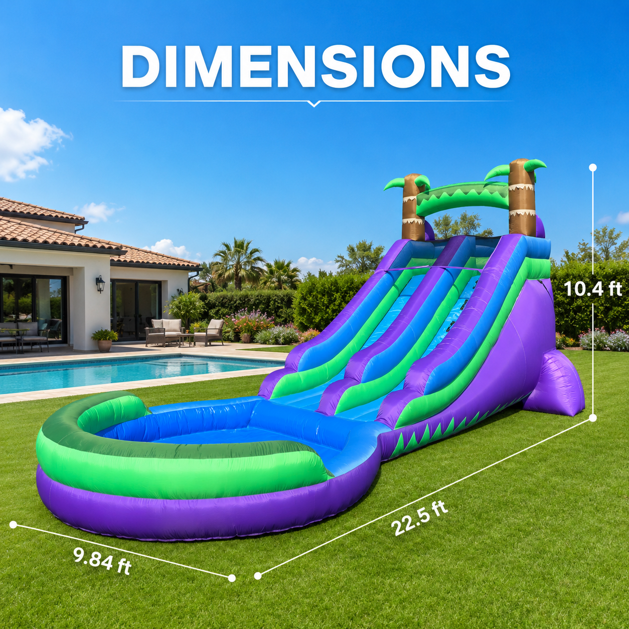 Connsann Inflatable Rainforest Water Slide 22.5ft Large Splash Pool Blower Included Backyard Water Park for Kids 1 Pack