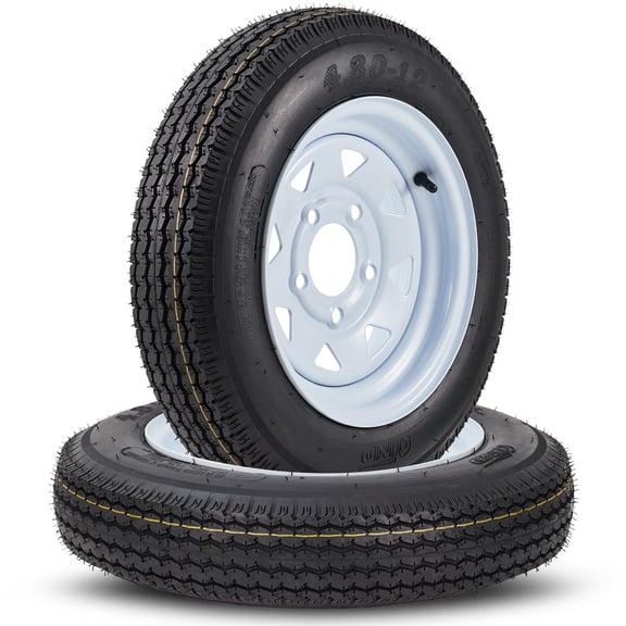 Set of 2 Trailer Tire Wheel Assembly 4.80-12 4.80x12 480-12, 6-Ply Load Range C, 5 Lug On 4.5" Fit Travel/Camper/Utility/Boat Trailers