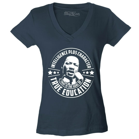 Shop4Ever Women's True Education Inspiring Quote Martin Luther King Jr.  Slim Fit V-Neck T-Shirt X-Large Charcoal