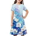 thumbnail image 2 of MKOSPLRT Girls Short Sleeve Floral Dress Kids Boho Casual Twirly Skater Dress Retro Boho Flowy Pleated Dress for Girls 4-14 Years, 2 of 8