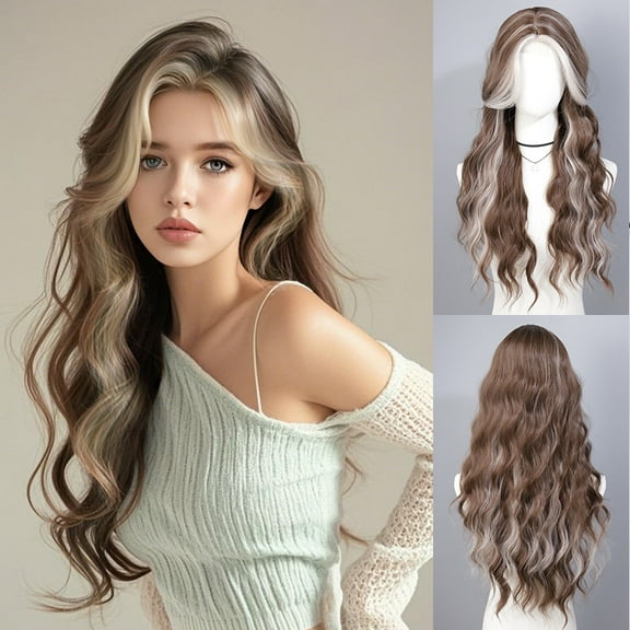 Women's Fashion Long Roll Big Wave Wig Headset