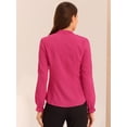 thumbnail image 3 of Blusa elegante con cuello de pajarita para mujer, blusa de gasa de trabajo de manga larga con volantes Rosa Caliente S, 3 of 5