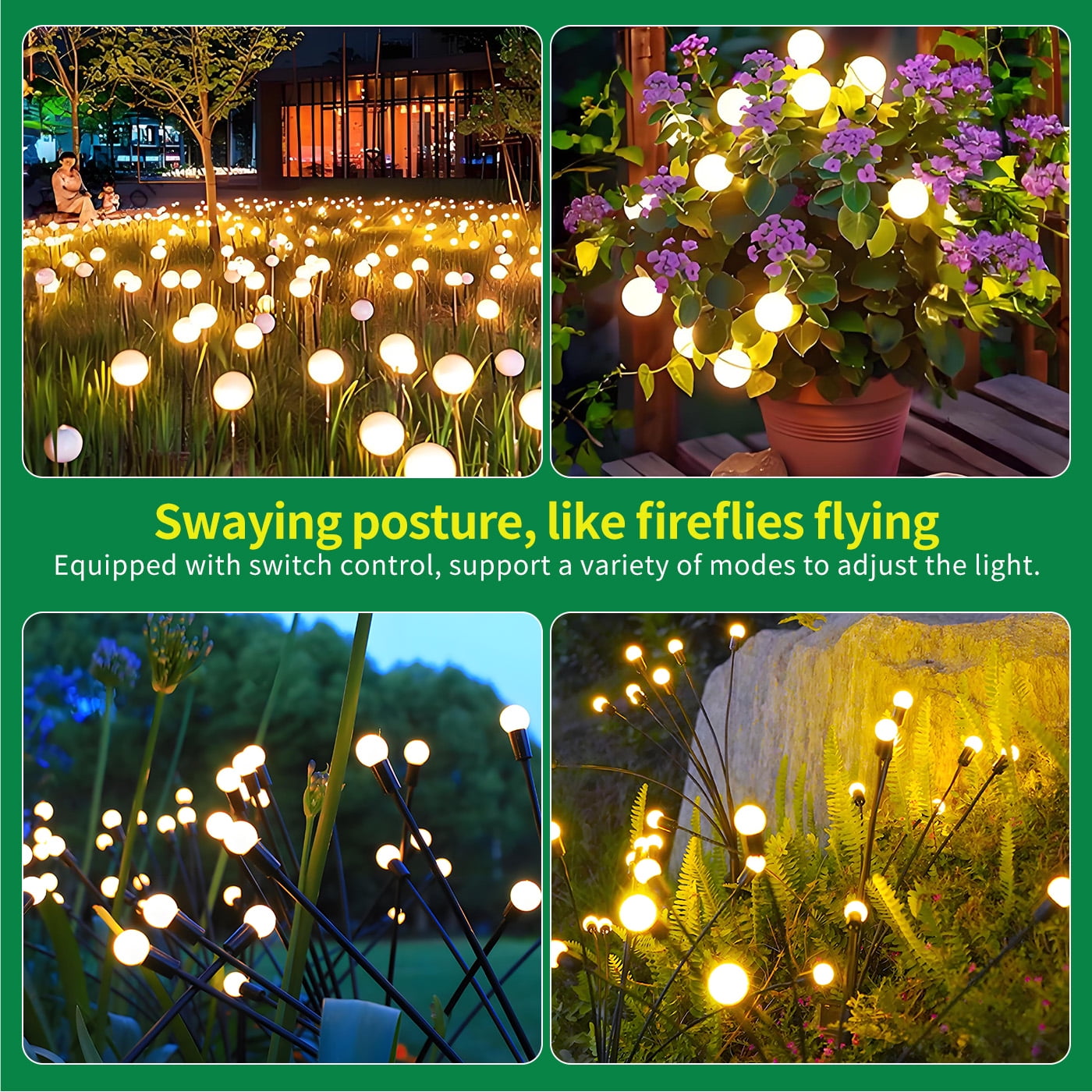 6 Pack Solar Lights Outdoor, Firefly Swaying Lighting for Yard Patio Pathway Decoration, Landscape Decoration Lighting for Garden, Lawn, Yard, Outdoor Decoration, Warm White
