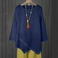 thumbnail image 3 of PLHWHYQ Women's Spring Summer Long Sleeve T‑Shirt, Round Neck Irregular Hem Solid Color Casual Loose Top Blue M, 3 of 3