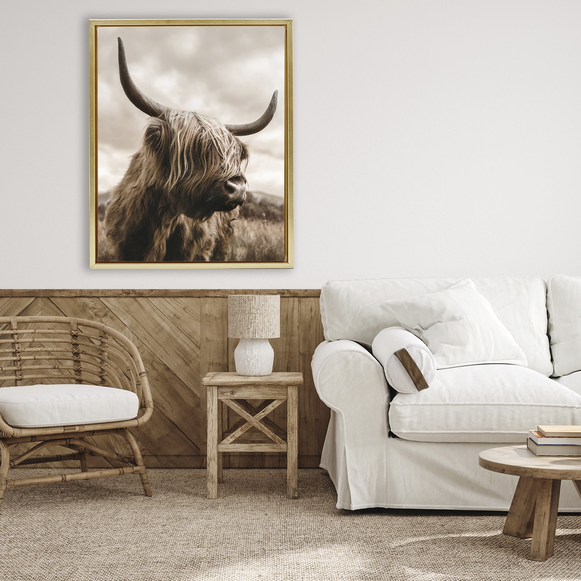 Stupell Industries Highland Cow on Windswept Moor Gold Framed Floater Canvas Wall Art, design by CAD Designs