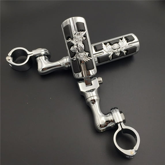 HTT-MOTOR Chrome Short Angled Adjustable Peg Mounting Kit Wing Zombie Foot Peg For Honda GoldWing VTX1300 Shadow Valkyrie Triumph with 1-1/2 inch (1.5") Front Engine Guard Frame Tube