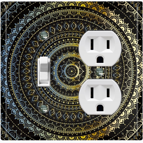 Metal Light Switch Plate Cover Black Mandala Circle Pattern MDL003