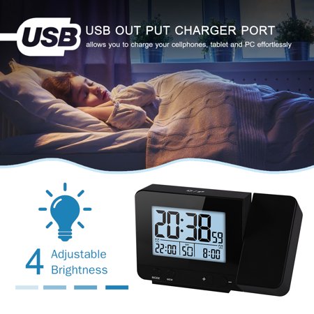 CACAGOO Projection Alarm Clock with Thermometer Hygrometer Digital Thermohygrometers with USB 12/24H Snooze