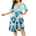 thumbnail image 3 of Jinhomg Womens 2025 Summer Dresses Trendy Cold Shoulder Spaghetti Strap Dress Plus Size Casual Boho Floral Print V-Neck Midi Dresses Today's Deals Sky Blue XXXXXL, 3 of 8