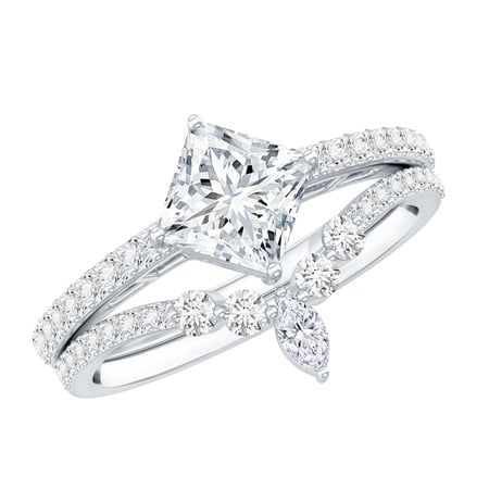 Rosec Jewels - Lab Created Diamond Wedding Rings Set - Princess Cut Engagement Ring 1 Ct - EF-VS Quality 10K White Gold US 9.50