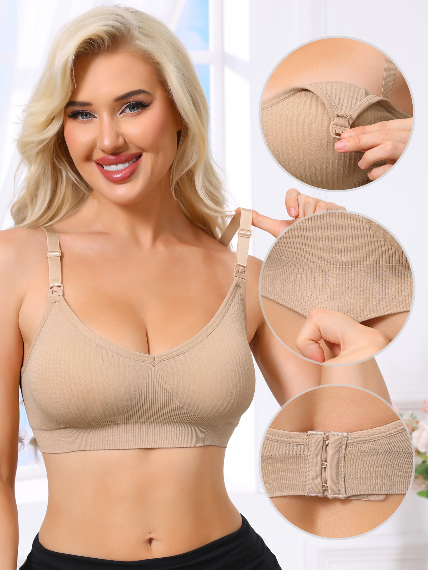DARING DIVA Women's Breastfeeding Maternity Wireless Nursing Bras XX-Large Beige