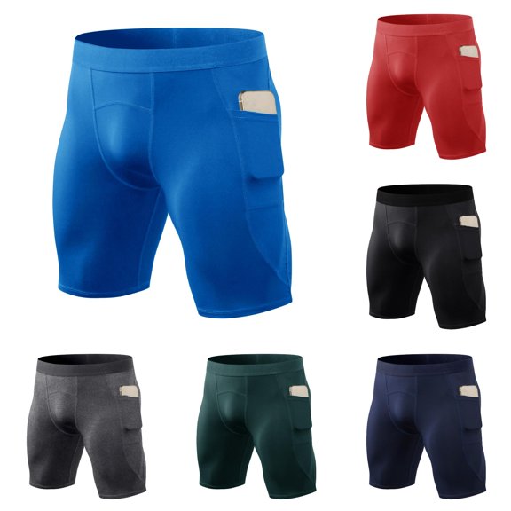 XDZJLR Blue Mens Casual Shorts Running Spandex Underwear With Pockets Workout Gym Athletic Sports Tight Shorts Mens Shorts Athletic M