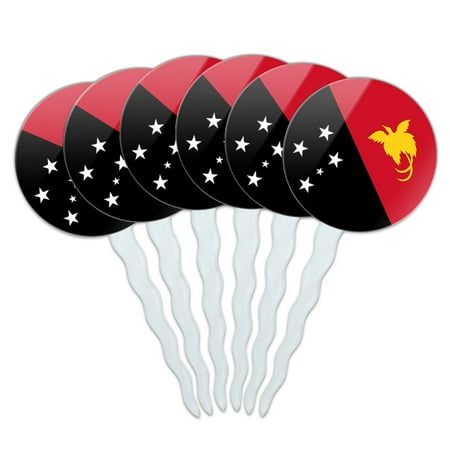 Papua New Guinea National Country Flag Cupcake Picks Toppers - Set of 6
