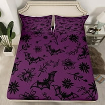 Manfei Cartoon Horror Bat Fitted Sheet Set Twin for Teens, Gothic Halloween Animal Bedding Twin Size, Hippie Flower Leaf Plant Bedding Set Twin Size, Breathable Home Decor, 2-Piece（No Top Sheet）