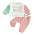 thumbnail image 1 of Baby Girls Fall Outfits Letter Print Contrast Color Long Sleeve Sweatshirts Long Pants 2Pcs Clothes Set 2-3 Years, 1 of 8