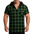 thumbnail image 3 of Ixbnca Men's Short Sleeve Plaid Hoodies Short Sleeve Mens Button V Neck Hooded T Shirts with Pocket, 3 of 7