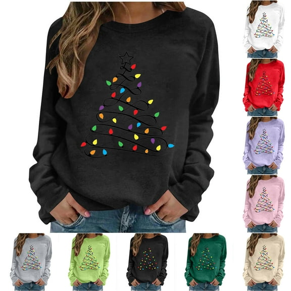 Hipattires Womens Christmas Sweatshirts, Womens Clothes Christmas, Printed Loose Trendy Long Sleeve, Black