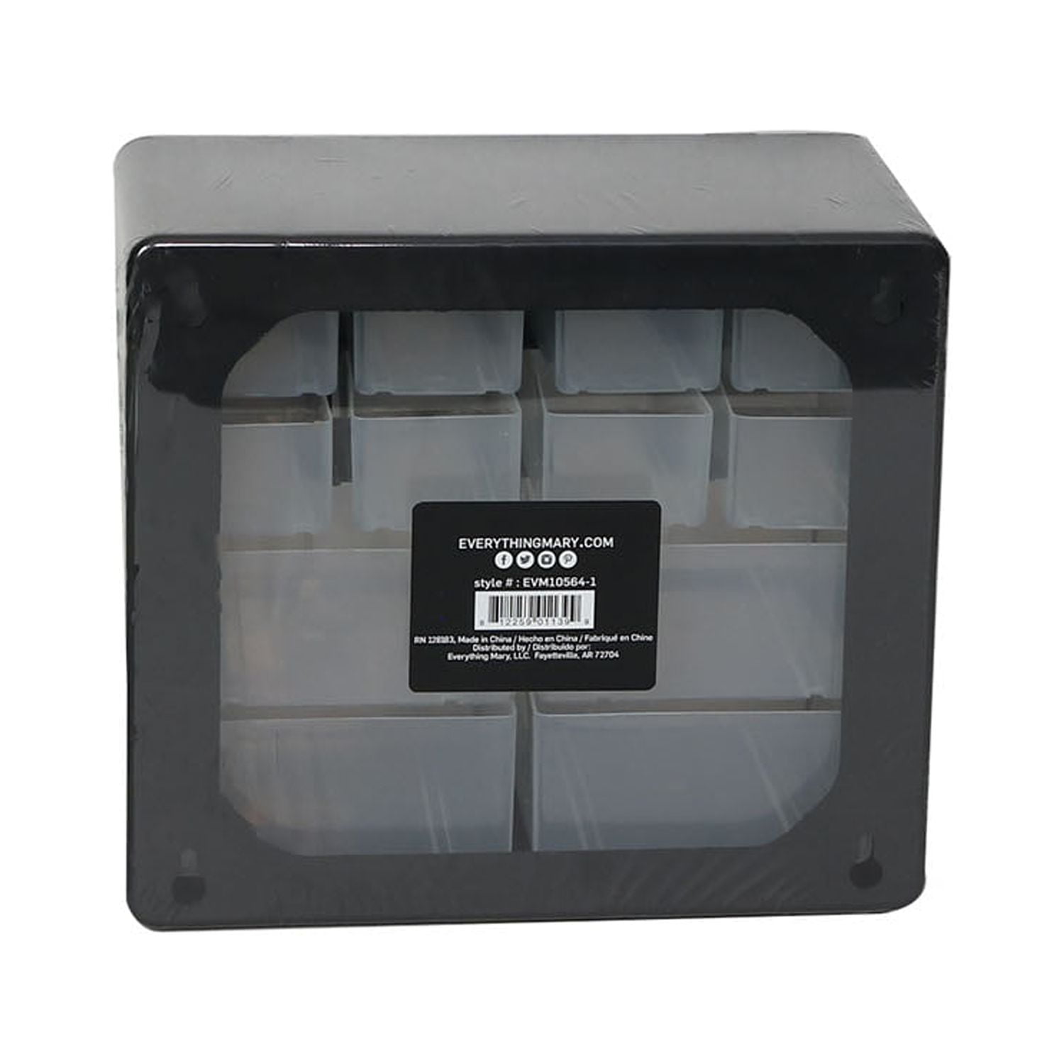 (2 pack) Everything Mary 12 Drawer Plastic Bead Storage Box, Black, (Single)