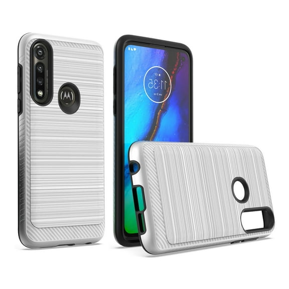 For Motorola Moto G Power XT2041DL Slim Lining Brushed Hybrid Phone Cover Case - Lining Silver