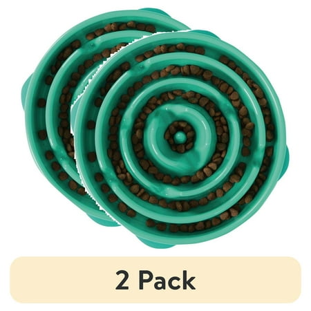 (2 pack) Outward Hound Fun Feeder Slo Bowl – Large 4‑Cup Capacity, Slow Feeding, Medium to Large Dogs, Non‑Slip, Turquoise, Drop Pattern