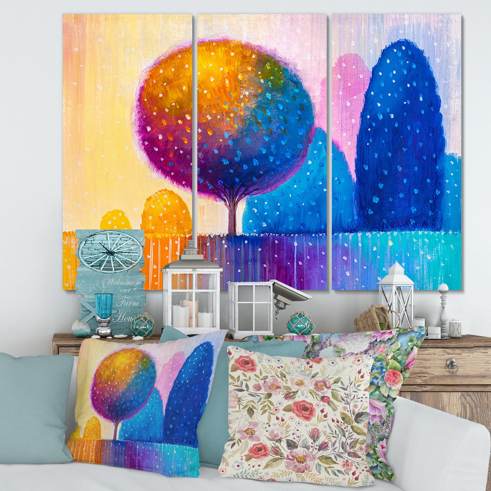 Designart ' Ornamental Colourful Trees X ' Modern Canvas Wall Art Print