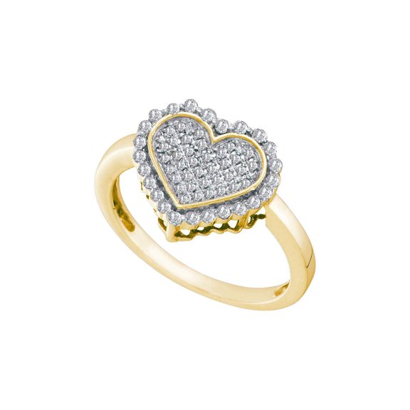 FB Jewels 10kt Yellow Gold Womens Round Diamond Heart Cluster Ring 1/3 Cttw