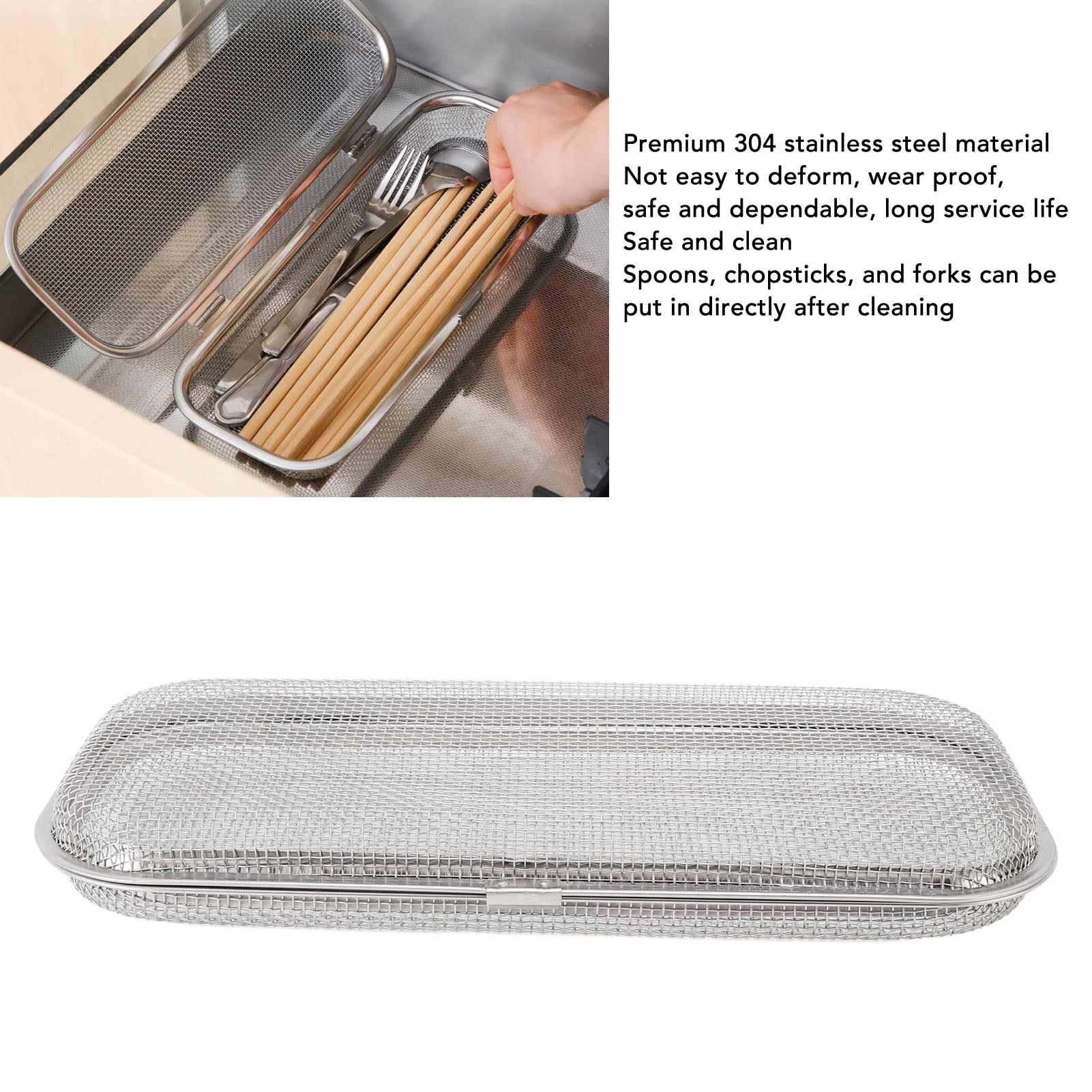 Nieyigj Small 304 Stainless Steel Dishwasher Utensil Basket Silverware Holder Mesh Drain Box for Chopsticks and Small Items Replacement Accessory (10.4 x 4.5 x 1.4 inches)