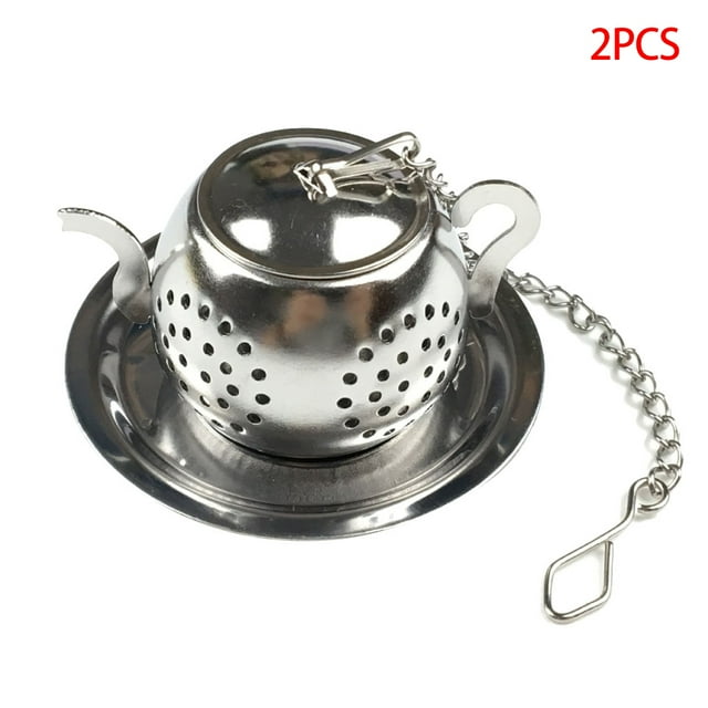 Xingzhi 2 Pieces Teapot Shape Loose Tea Infuser Stainless Steel Leaf Tea Maker Strainer with Chain Drip Tray Herbal Spice Filter
