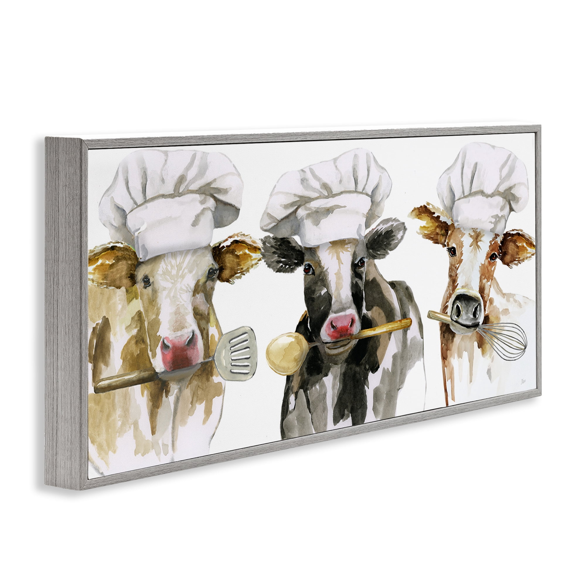 Stupell Industries Cow Chefs with Utensils Gray Framed Giclee Art, design by Nan