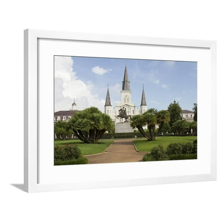 Jackson Square Statue - Statue, St. Louis Cathedral, Jackson Square, French Quarter, New Orleans, Louisiana, USA Framed Print Wall Art By Jamie & Judy Wild
