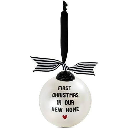 Christmas Hearth Decorations The Milestones Collection - First Christmas in our New Home Glass Christmas Decoration Ornament with Heart and Bow ()