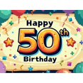 thumbnail image 3 of Happy 50 Birthday Themed Background Decorations with Balloons Stars and Streamers Backdrop Banner for Birthday Party Celebrations Photography Props and Home Decor, 3 of 3
