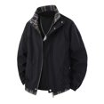 thumbnail image 2 of Men's Loose Stand-up Collar Work Jacket with Checkered Patchwork Style, Casual Sports Coat for Outdoor Adventures, Daily Wear, and Winter Season Events,Black,L, 2 of 8