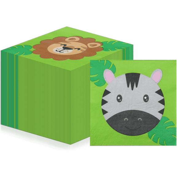 100 Pcs Jungle Safari Napkins, Jungle Safari Party Decorations Jungle Animal Paper Napkins Tiger Lunch Napkins for Kids Birthday, Wild One Party, Jungle Safari Theme Party, Baby Shower