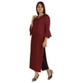 thumbnail image 3 of Moomaya Solid Rayon Kurta For Women bell Sleeve Drawstring Neck Long Ethnic Kurti, 3 of 6