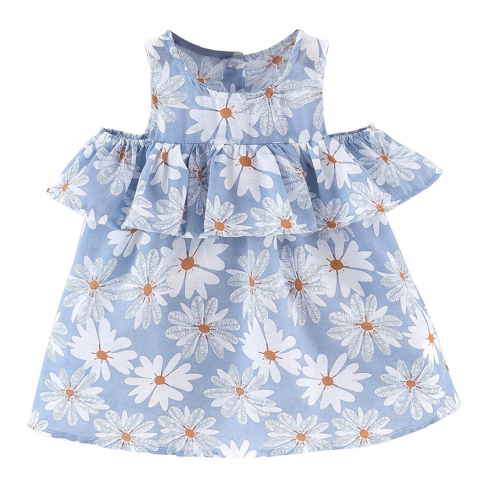 nsendm Girls Dress Big Kid Clothes Girls Walk Thru Dress Baby 6M 3Y Printed Princess Girls Floral Ruffles Sleeveless Infant Baby Girl Fist