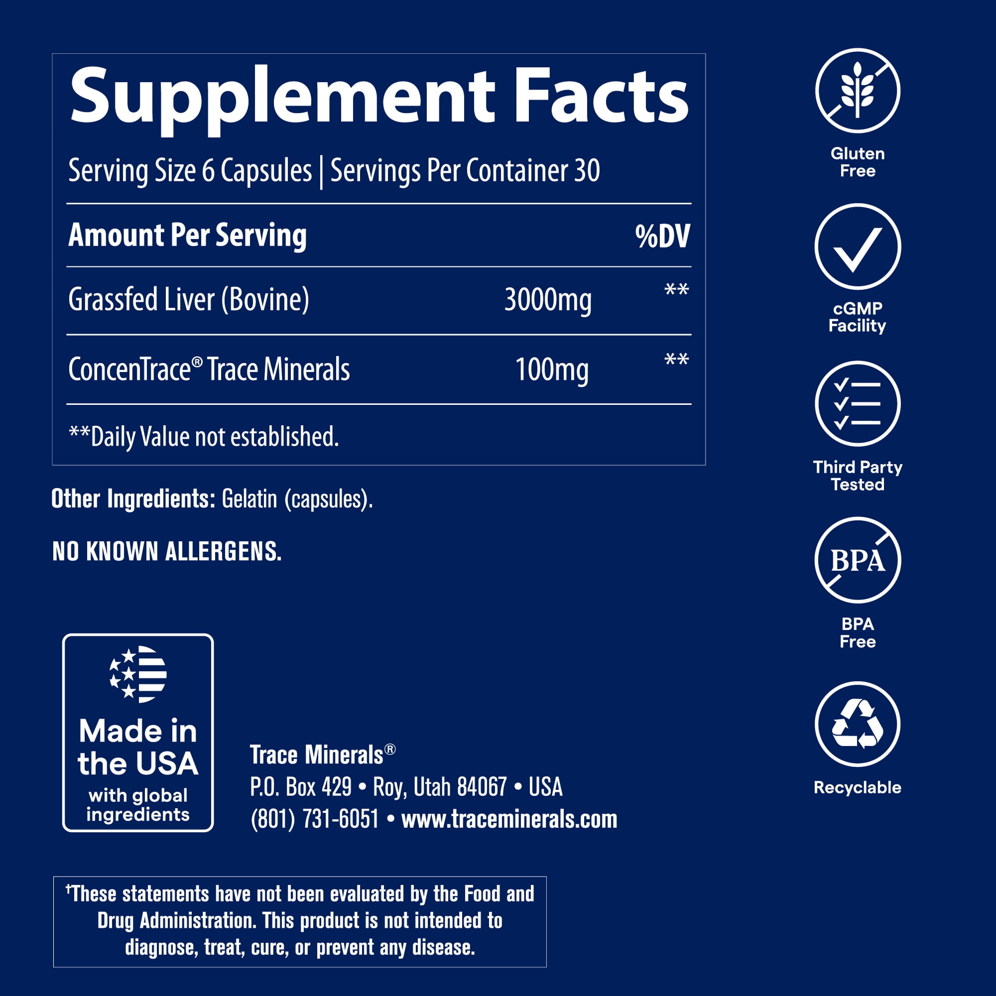 (2 pack) Trace Minerals Beef Liver Supplement for Bone, Energy, Immune & Organ Support, Healthy Hair & Skin, 180 Count (30 Servings)