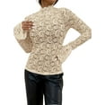 thumbnail image 3 of Women's Floral Lace Mock Neck Long Flounce Sleeve Pullover Sheer Slim Fit Stand Collar Blouse Top S, 3 of 9