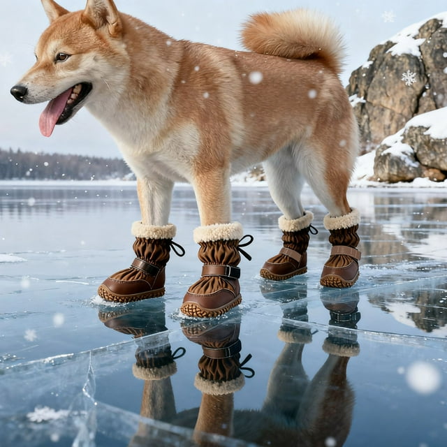 Chaussures de Confort Extérieur pour Chiens - Semelles en Caoutchouc Durables pour Toutes les Races, Chaussures d'Hiver Intérieures et Extérieures, 4 Pcs
