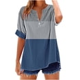 thumbnail image 2 of Womens Tops Short-sleeved V-neck Printed Button Casual T-shirt Blue M, 2 of 5