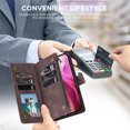 thumbnail image 5 of ELEHOLD Case for iPhone 16 Pro Max, PU Leather Zipper Wallet Flip Folio Case with Card Holder & Wrist Strap & Stand,Coffee, 5 of 6