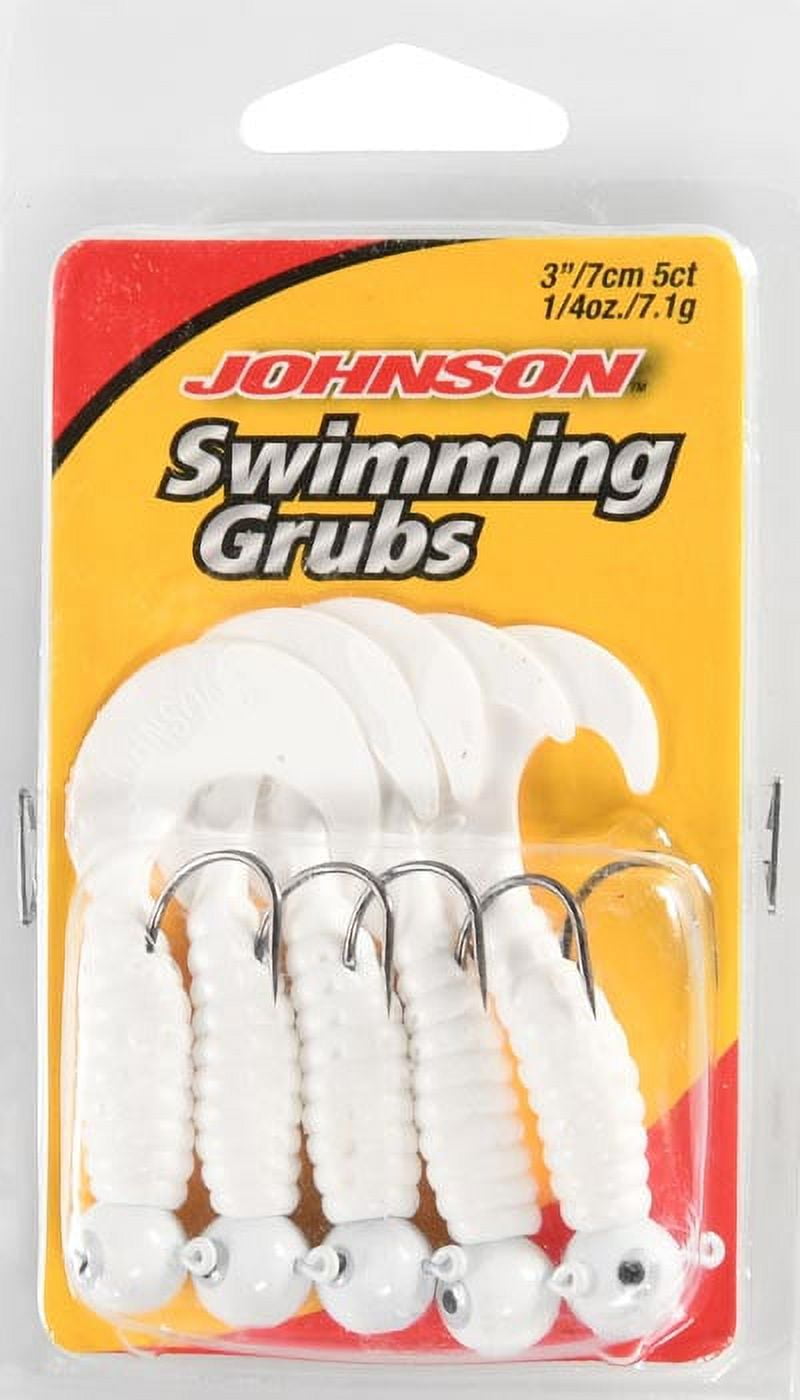 Johnson Swimming Grub Fishing Lure, White, 3 in, 1/4 oz