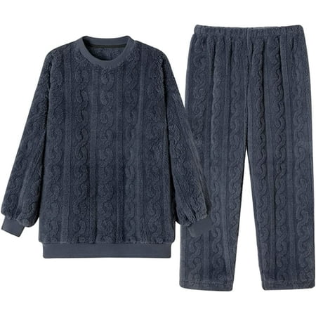 

DanceeMangoo Women Plush Pajama Set Long Sleeve Sleepwear Two-Piece Loose Fit Nightwear Casual Warm Comfy Pjs Indoor Wear